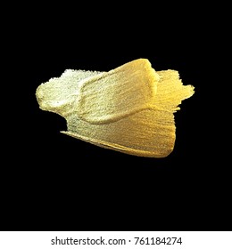 Gold Watercolor Texture Paint Stain Abstract Illustration. Shining Brush Stroke for you Amazing Design Project. Black Background.