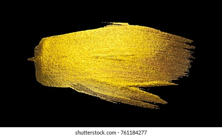 Gold Watercolor Texture Paint Stain Abstract Illustration. Shining Brush Stroke for you Amazing Design Project. Black Background.