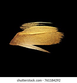 Gold Watercolor Texture Paint Stain Abstract Illustration. Shining Brush Stroke for you Amazing Design Project. Black Background.