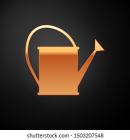 Gold Watering can icon isolated on black background. Irrigation symbol.  Vector Illustration