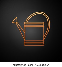 Gold Watering can icon isolated on black background. Irrigation symbol.  Vector Illustration