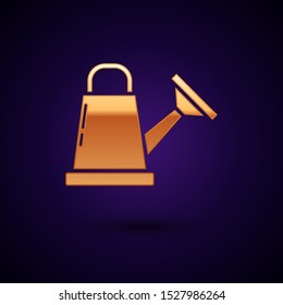 Gold Watering can icon isolated on dark blue background. Irrigation symbol.  Vector Illustration