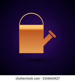 Gold Watering can icon isolated on dark blue background. Irrigation symbol.  Vector Illustration
