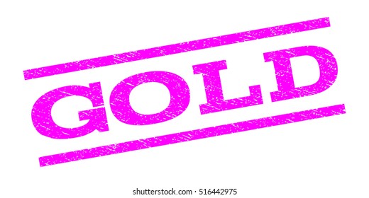 Gold watermark stamp. Text caption between parallel lines with grunge design style. Rubber seal stamp with unclean texture. Vector magenta color ink imprint on a white background.