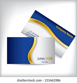 Gold Wave With Blue Hexagon Pattern Business Card  Design