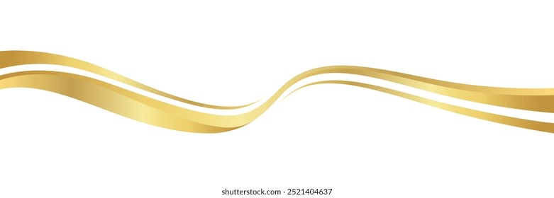 Curva de onda de oro, forma de esquina de onda dorada para el elemento, gráfico dorado de la cinta de rayas, oro rayado. Vector