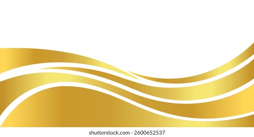 gold wave gradient for banner, golden wavy shape, gold wave curve on white background, golden wave corner shape for banner, stripes ribbon golden graphic, striped gold gradient luxury