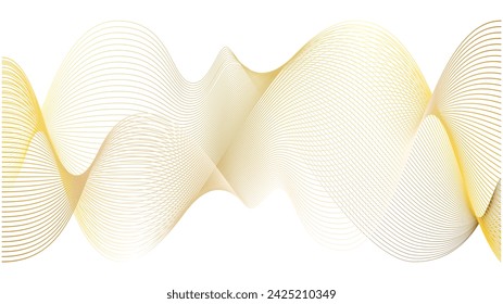 Gold wave line abstract background. High detailed swoosh golden watermark vector pattern. Luxury curves of fiber gradation yellow and orange design texture.