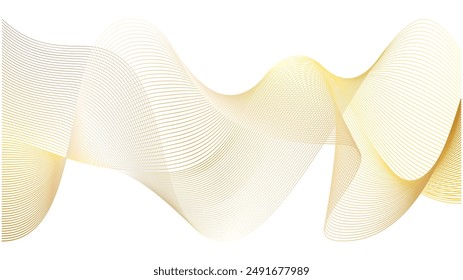 Gold wave line abstract background. High detailed swoosh golden watermark vector pattern. Luxury curves of fiber gradation yellow and orange design texture.