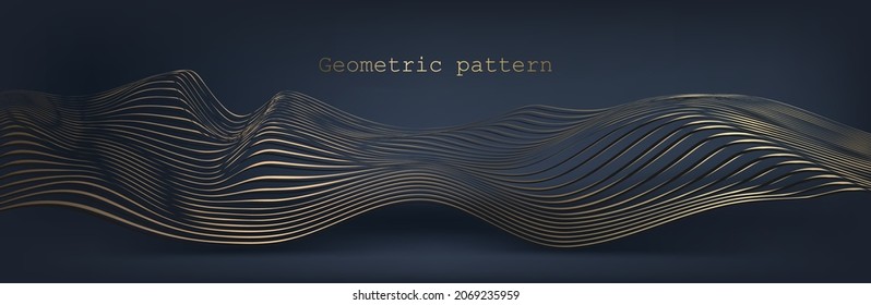 Gold wave. Linear geometric Art deco bricks. 20s retro style. Luxury seamless pattern. Packaging or menu design.Vector. Abstract Segwit. sound wave