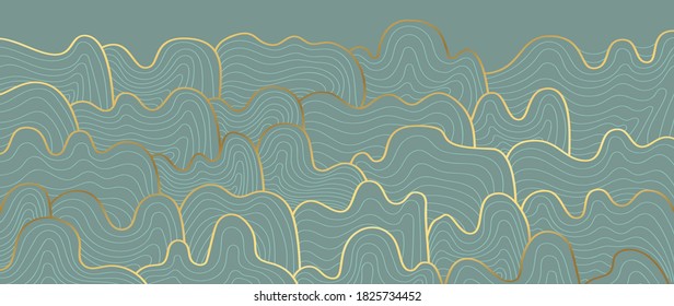  Gold wave lines background vector. Luxury pattern design with abstract shape and golden texture. Modern wallpaper design for print, cover, wall art, fabric  and banner background.