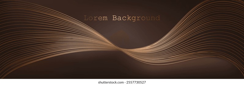 Gold wave with lines. brown background. Linear geometric Art deco bricks. 20s retro style. Luxury seamless pattern. Packaging or menu design.Vector illustration