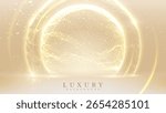 Gold wave luxury background with glow particle circle shape. elegant stage scene for beauty product or award ceremony.