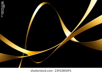 Gold Wave on Black Background, Abstract geometric background with liquid shapes. Vector illustration.