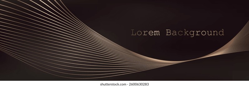 Gold wave on brown background. Linear geometric Art deco bricks. 20s retro style. Luxury seamless pattern. Packaging or menu design.Vector. Abstract Segwit. sound wave. mocha mousse