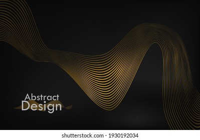 Gold wave on dark background. Linear geometric Art deco bricks.  retro style. Luxury seamless pattern. Packaging or menu design.Vector