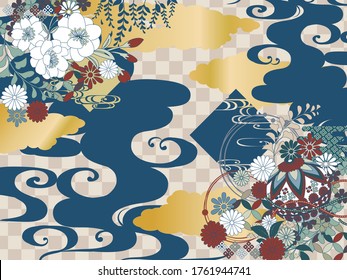 
Goldwave, roter japanischer Musterhintergrund