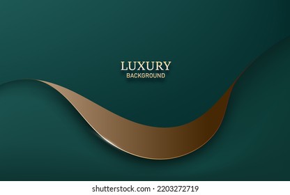 El papel de la hoja de ondas doradas sobre una hoja de papel verde lisa, vector de papel doblado. Estilo de lujo