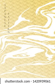 Gold wave template vector with Japanese pattern style. Water flowing background in vintage design. Copy space in Asian traditional.