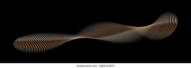 Fondo de las olas de oro. Líneas onduladas doradas aisladas en negro. Curvas suaves y brillantes con un elegante efecto de degradado de luz. Concepto de movimiento de energía futurista. Ilustración vectorial Abstractas.
