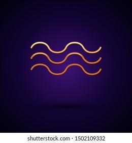Gold Waves icon isolated on dark blue background.  Vector Illustration