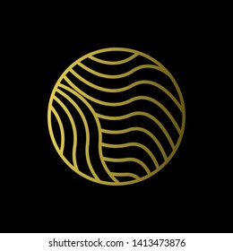 Gold Waves logo template. Simple Water symbol and icon Logo Template isolated on black background. Abstract ornamental emblem for business, travel, tourism and ecology concepts, health