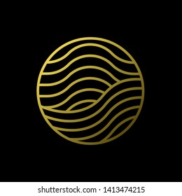Gold Waves logo template. Simple Water symbol and icon Logo Template isolated on black background. Abstract ornamental emblem for business, travel, tourism and ecology concepts, health