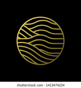 Gold Waves logo template. Simple Water symbol and icon Logo Template isolated on black background. Abstract ornamental emblem for business, travel, tourism and ecology concepts, health