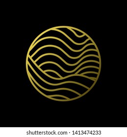 Gold Waves logo template. Simple Water symbol and icon Logo Template isolated on black background. Abstract ornamental emblem for business, travel, tourism and ecology concepts, health