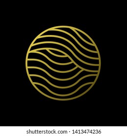Gold Waves logo template. Simple Water symbol and icon Logo Template isolated on black background. Abstract ornamental emblem for business, travel, tourism and ecology concepts, health