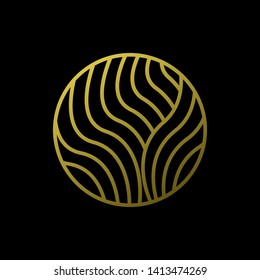 Gold Waves logo template. Simple Water symbol and icon Logo Template isolated on black background. Abstract ornamental emblem for business, travel, tourism and ecology concepts, health