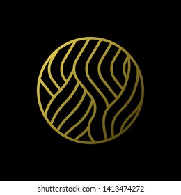 Gold Waves logo template. Simple Water symbol and icon Logo Template isolated on black background. Abstract ornamental emblem for business, travel, tourism and ecology concepts, health