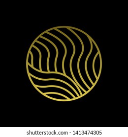 Gold Waves logo template. Simple Water symbol and icon Logo Template isolated on black background. Abstract ornamental emblem for business, travel, tourism and ecology concepts, health