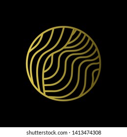 Gold Waves logo template. Simple Water symbol and icon Logo Template isolated on black background. Abstract ornamental emblem for business, travel, tourism and ecology concepts, health