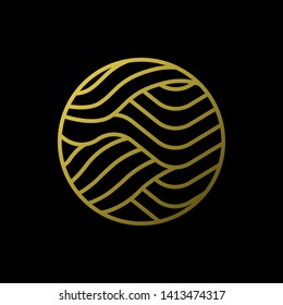 Gold Waves logo template. Simple Water symbol and icon Logo Template isolated on black background. Abstract ornamental emblem for business, travel, tourism and ecology concepts, health