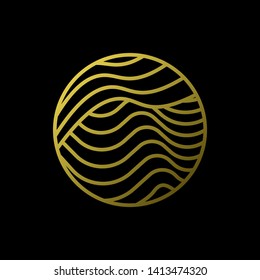 Gold Waves logo template. Simple Water symbol and icon Logo Template isolated on black background. Abstract ornamental emblem for business, travel, tourism and ecology concepts, health