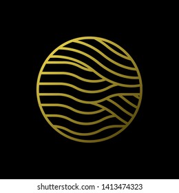 Gold Waves logo template. Simple Water symbol and icon Logo Template isolated on black background. Abstract ornamental emblem for business, travel, tourism and ecology concepts, health
