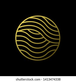 Gold Waves logo template. Simple Water symbol and icon Logo Template isolated on black background. Abstract ornamental emblem for business, travel, tourism and ecology concepts, health