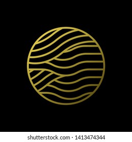 Gold Waves logo template. Simple Water symbol and icon Logo Template isolated on black background. Abstract ornamental emblem for business, travel, tourism and ecology concepts, health
