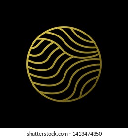Gold Waves logo template. Simple Water symbol and icon Logo Template isolated on black background. Abstract ornamental emblem for business, travel, tourism and ecology concepts, health