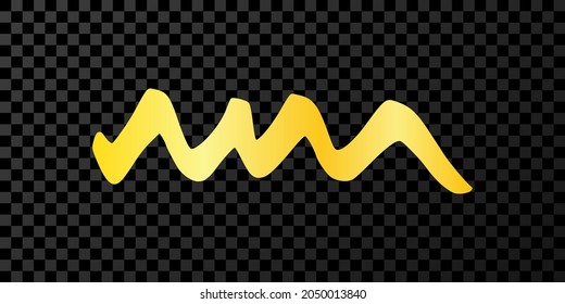 Gold wavy grunge brush strokes. Painted ink stripe. Ink spot isolated on dark transparent background. Vector illustration