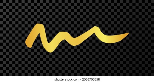 Gold wavy grunge brush strokes. Painted ink stripe. Ink spot isolated on dark transparent background. Vector illustration