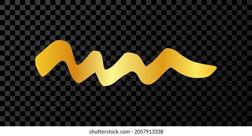 Gold wavy grunge brush strokes. Painted ink stripe. Ink spot isolated on dark transparent background. Vector illustration