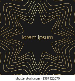gold wavy line composition on black background. Minimal geometric background, abstract background with Dynamic shapes