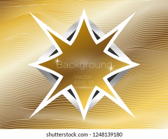 Gold wavy, lines luxury. Vector texture of gold stripes background, with dark star-shaped plate. The winding of the strip. Panel with space for text.