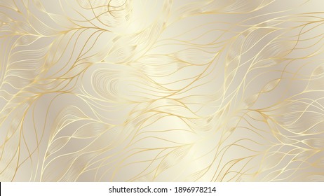 Gold wavy pattern. Luxurious golden linear ornament. Premium design for wallpapers, silk textiles and jewelry. Vector illustration.