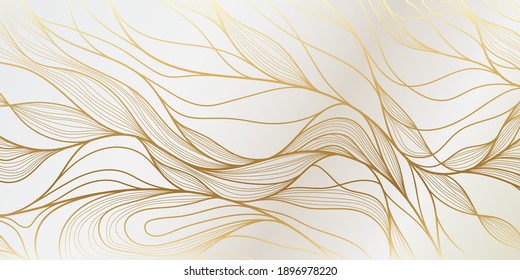 Patrón ondulado de oro. Lujoso adorno lineal dorado. Diseño premium para papel pintado, tejidos de seda y joyería. Ilustración vectorial.