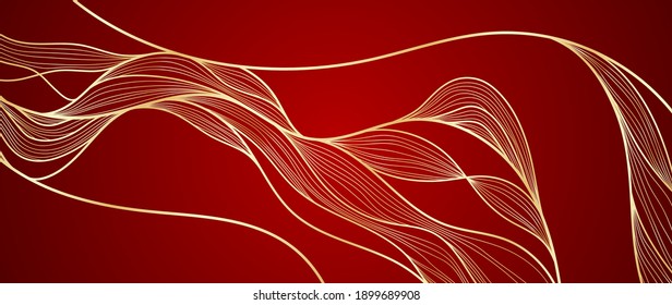 Gold wavy pattern. Luxurious golden linear ornament. Premium design for wallpapers, silk textiles and jewelry. Vector illustration.