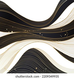 Patrón ondulado de oro. Lujoso adorno lineal dorado. Diseño premium para papel pintado, tejidos de seda y joyería. Ilustración vectorial.