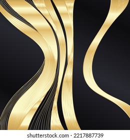 Gold wavy pattern. Luxurious golden linear ornament. Premium design for wallpapers, silk textiles and jewelry. Vector illustration.